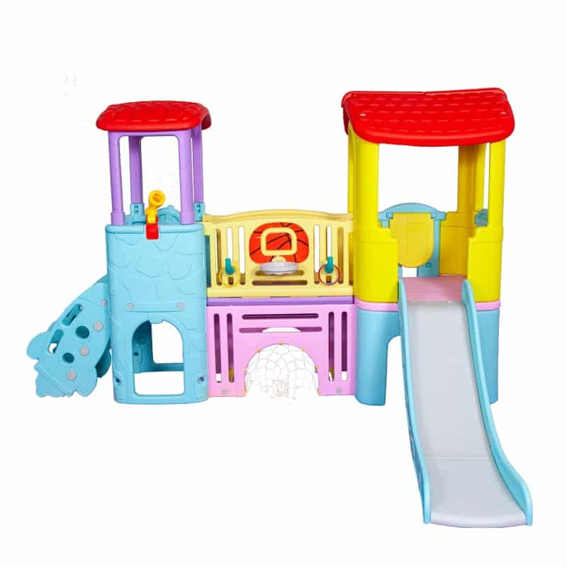 Colorful Jungle Gym With Hoop and Soccer Net