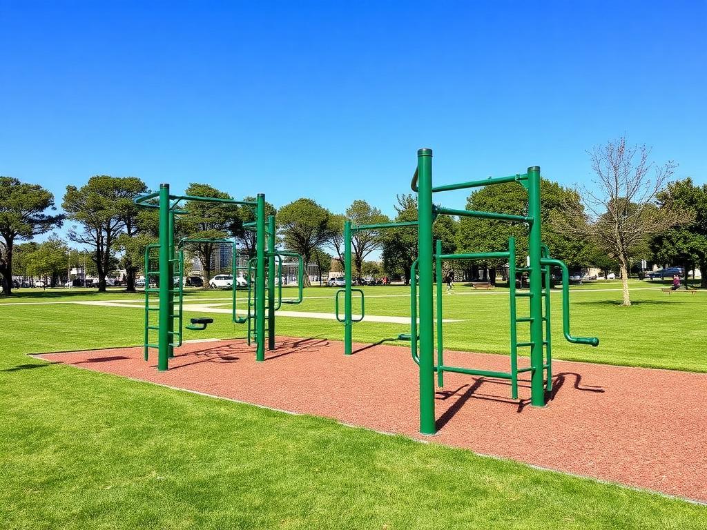 Outdoor gym equipment installed in a public park